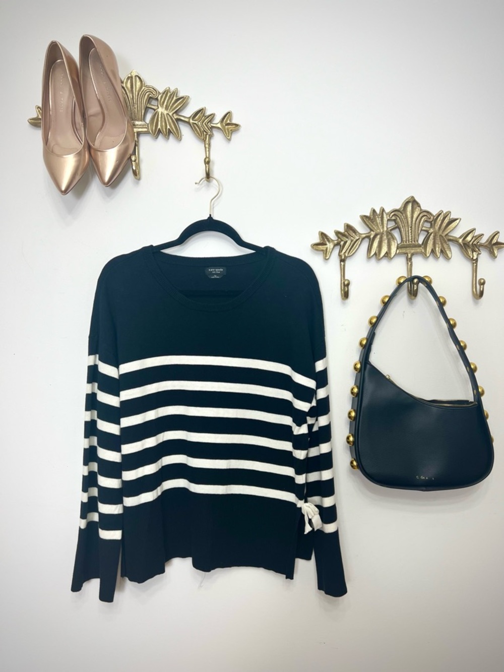 Kate♠️ Spade Black & White Striped Women's Sweater - Casual Knit Top L ptp 22”